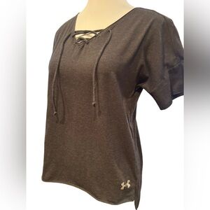Under Armour Charcoal Lace-Up Short Sleeve Tee - Size XS